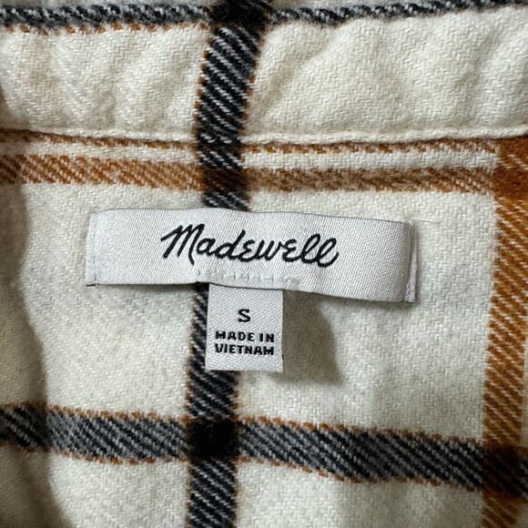 Madewell Shirt Womens S Ivory Ginger Navy Plaid Oversized Flannel Boyfriend - Picture 2 of 10